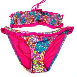 Y2K Victorias Secret Bikini Set Top Medium Bottom Small Floral CH6 Pink #2900